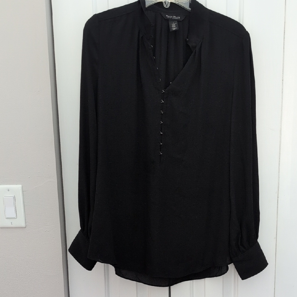 White House Black Market Black Button-Front Blouse